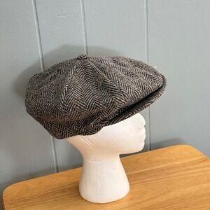 Vintage Pendleton Wool Newsboy Cap Herringbone Tweed Flat Hat Cabbie USA Mediumi